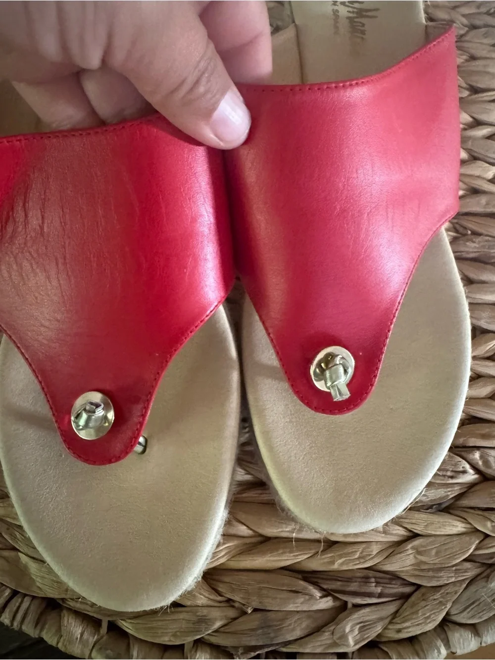 Neiman Marcus Red Leather Espadrille Thong Sandals - Women's